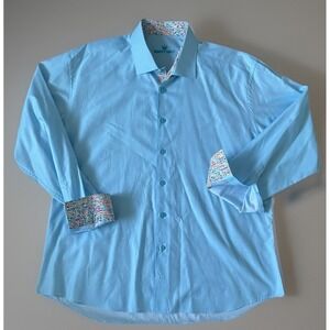 Bertigo Long Sleeve Button Up Shirt Contrast Flip Cuff Blue Embroidered 3XL JBHS